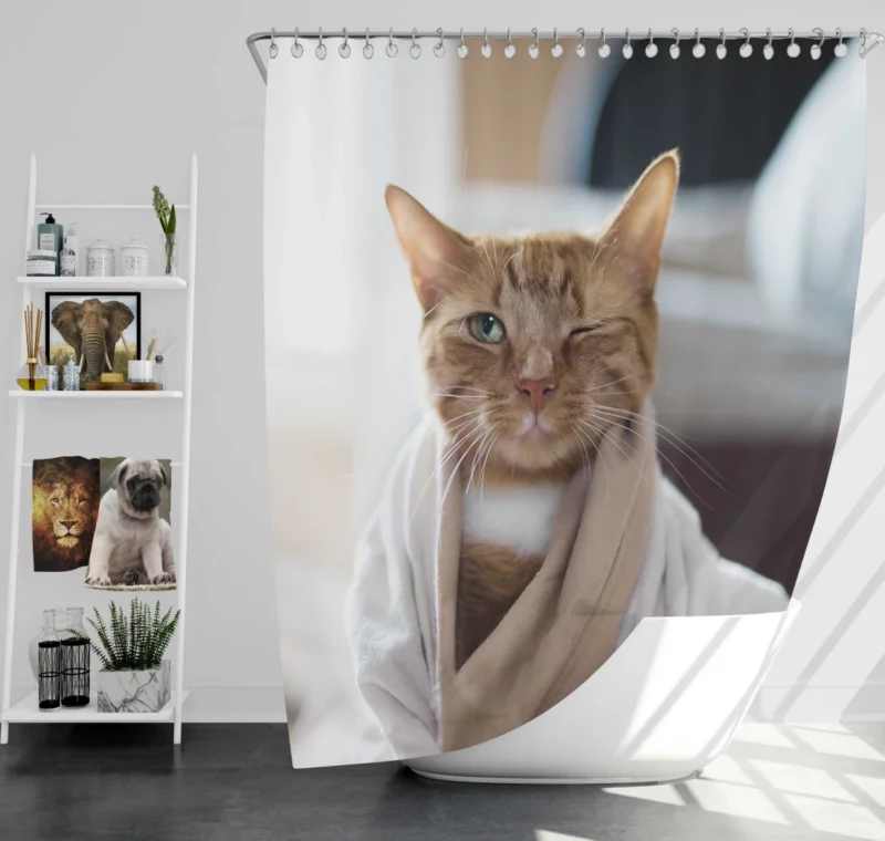 Graceful Cat Curiosity Shower Curtain