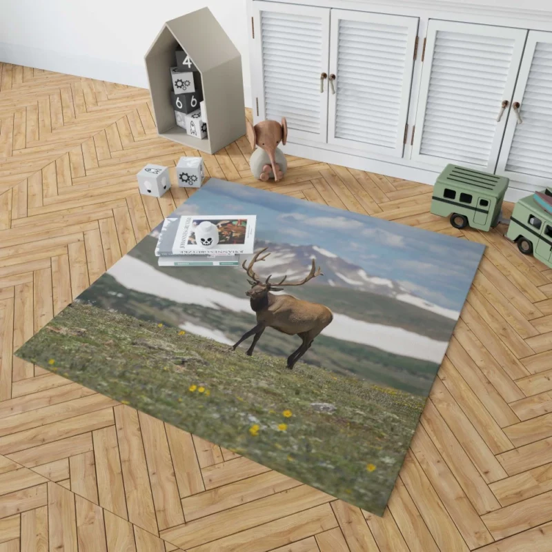 Graceful Deer in Serene Landscape Rug 1