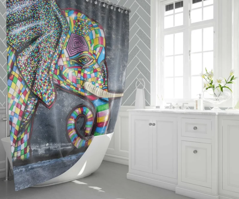 Graffiti Artistry Elephants at Play Shower Curtain 1