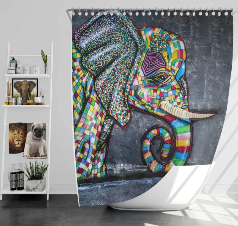 Graffiti Artistry Elephants at Play Shower Curtain