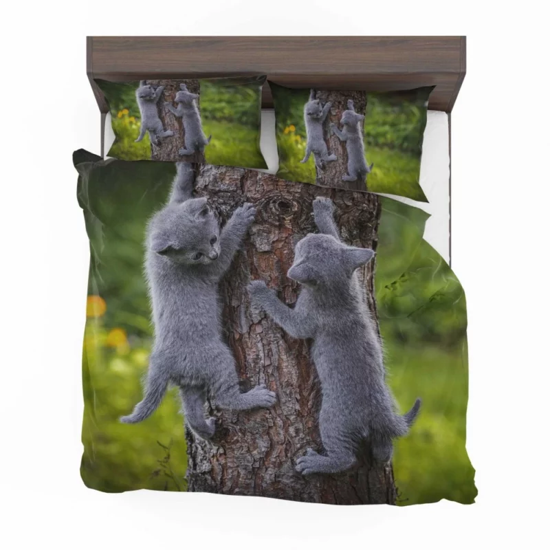 Gray Kittens Climbing Tree Furry Play Bedding Set 1