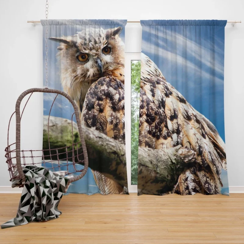 Great Horned Owl Wise Stance Night Sentinel Curtain