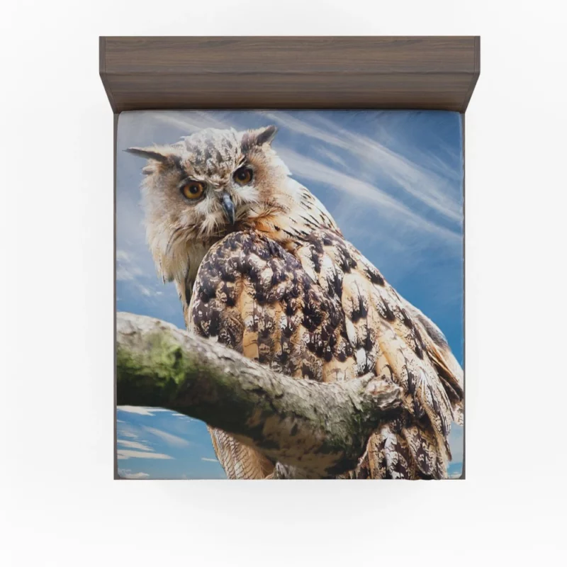 Great Horned Owl Wise Stance Night Sentinel Fitted Sheet 1