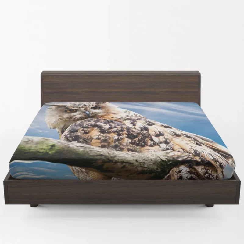 Great Horned Owl Wise Stance Night Sentinel Fitted Sheet