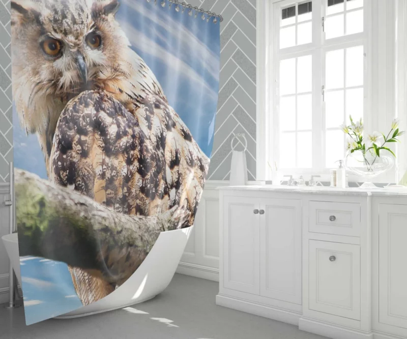 Great Horned Owl Wise Stance Night Sentinel Shower Curtain 1