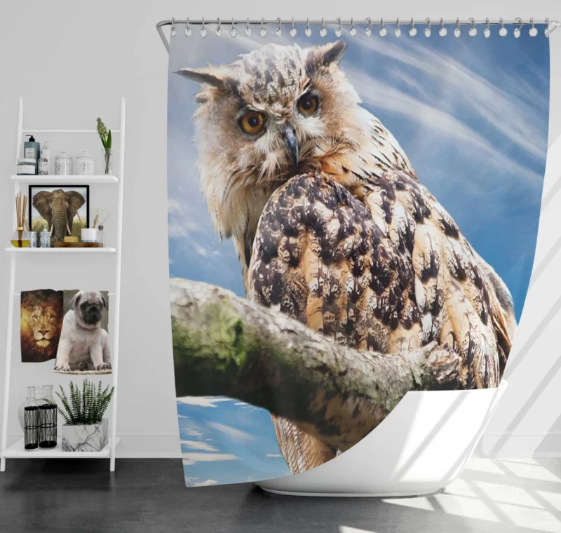 Great Horned Owl Wise Stance Night Sentinel Shower Curtain