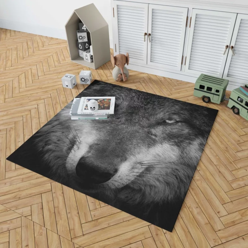 Grey Wolf Hypnotic Stare Enigmatic Aura Rug 1