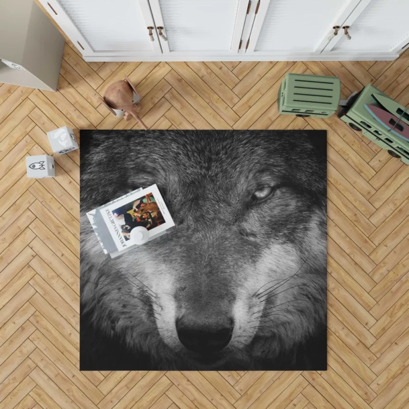 Grey Wolf Hypnotic Stare Enigmatic Aura Rug