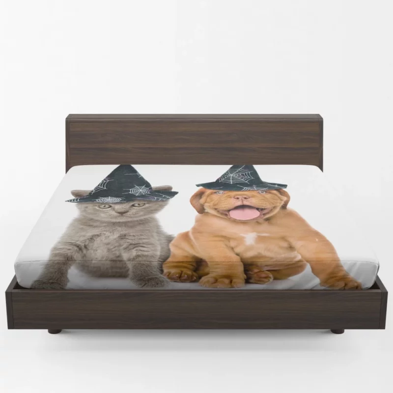 Halloween Duo Witchy Puppy and Kitten Fitted Sheet