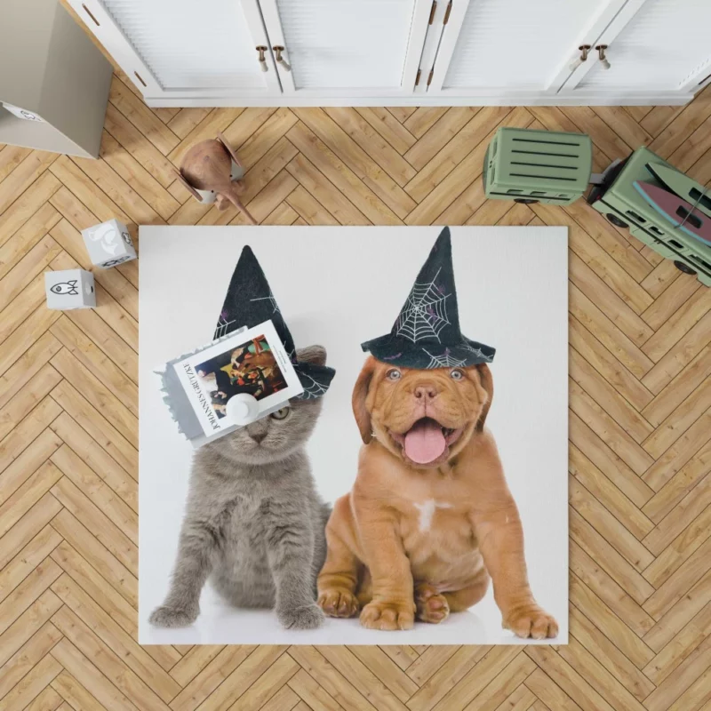 Halloween Duo Witchy Puppy and Kitten Rug