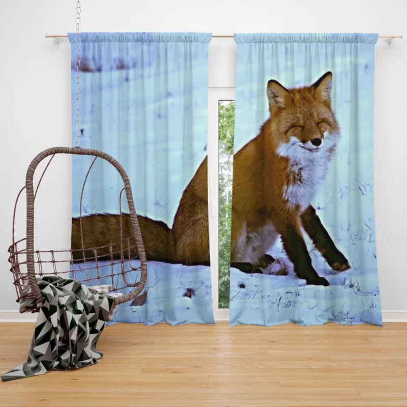 Happy Red Fox Winter Adventure Curtain