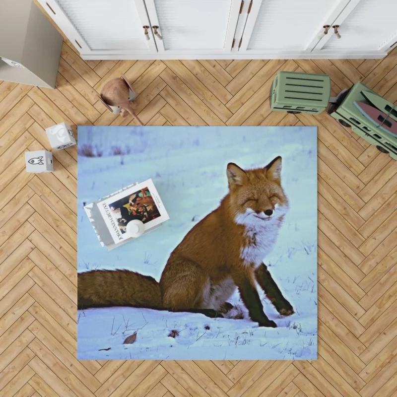 Happy Red Fox Winter Adventure Rug