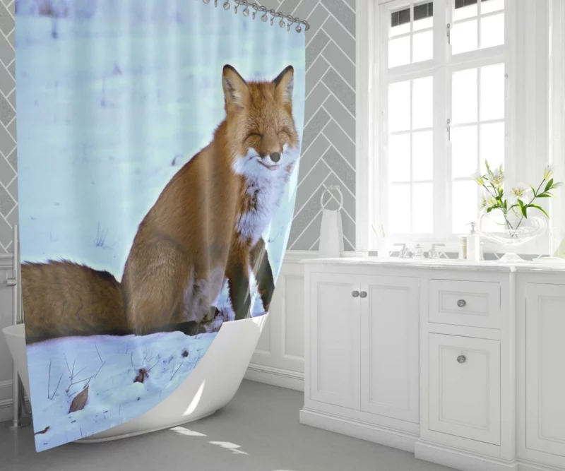 Happy Red Fox Winter Adventure Shower Curtain 1