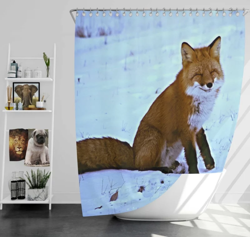 Happy Red Fox Winter Adventure Shower Curtain