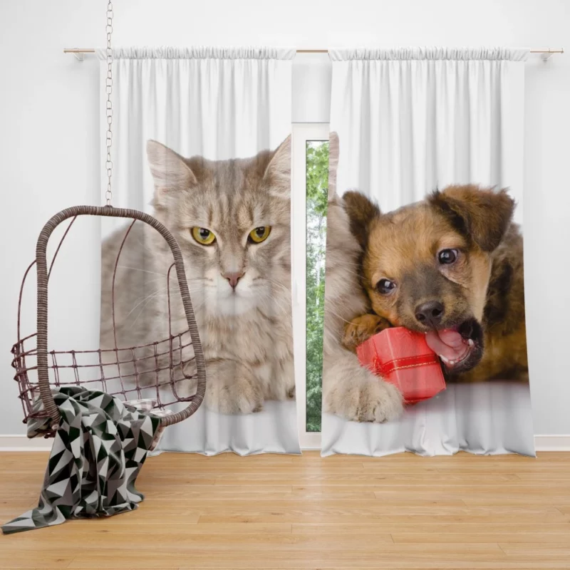 Harmonious Companions Feline and Canine Curtain