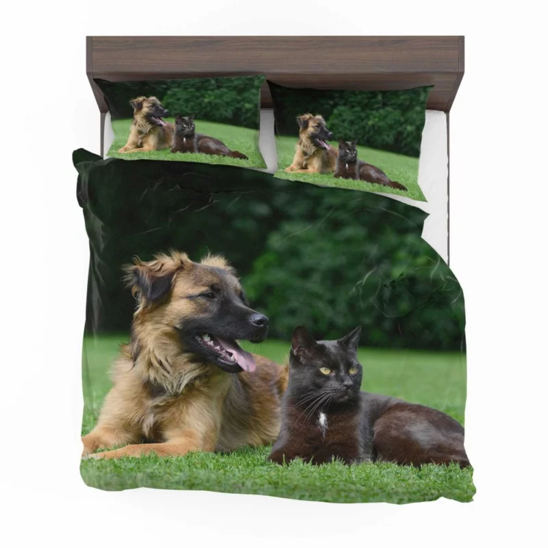 Heartwarming Cat-Dog Duo Affection Bedding Set 1