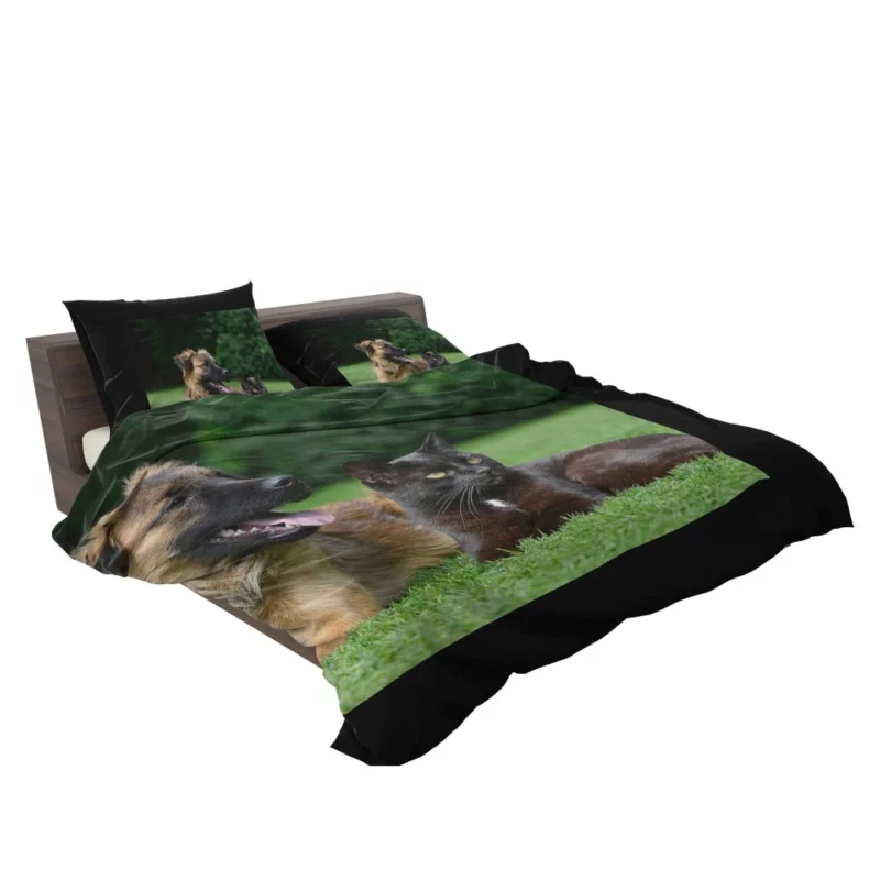 Heartwarming Cat-Dog Duo Affection Bedding Set 2