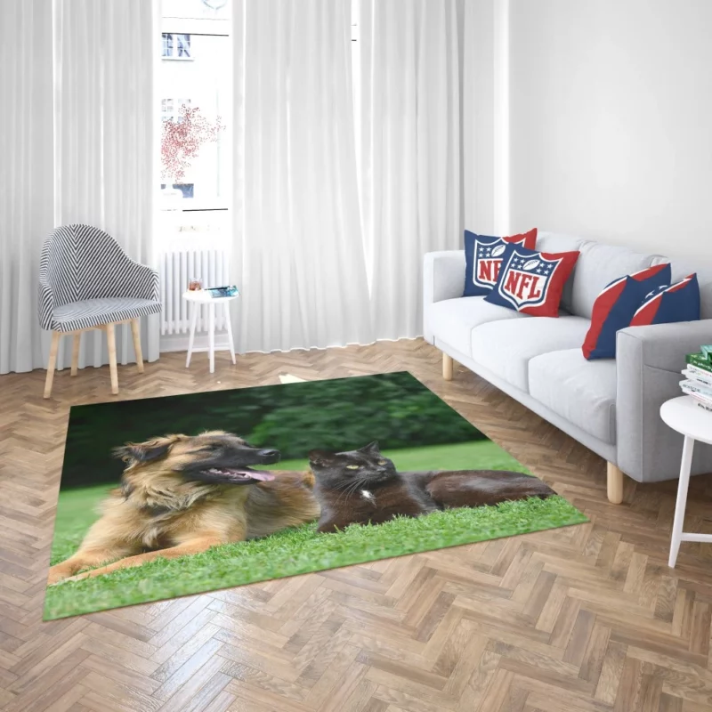 Heartwarming Cat-Dog Duo Affection Rug 2