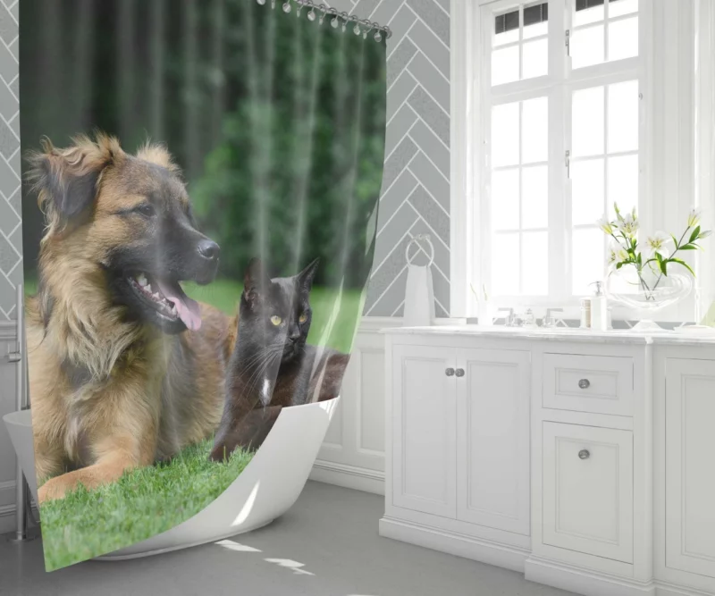 Heartwarming Cat-Dog Duo Affection Shower Curtain 1