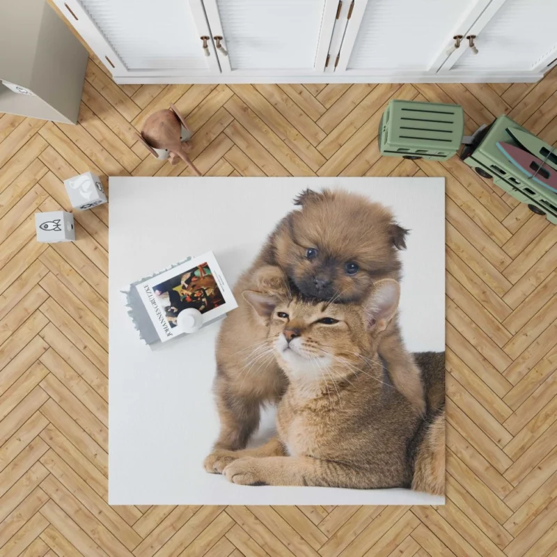 Heartwarming Cat-Dog Hug Furry Bond Rug