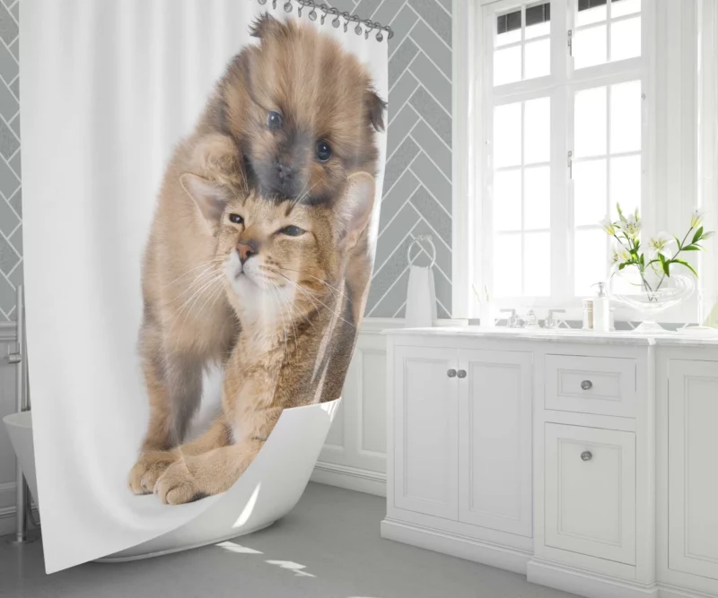 Heartwarming Cat-Dog Hug Furry Bond Shower Curtain 1