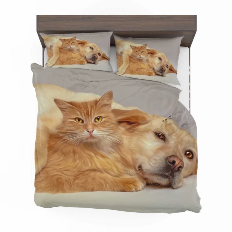 Heartwarming Cat-Dog Hug Unlikely Bond Bedding Set 1