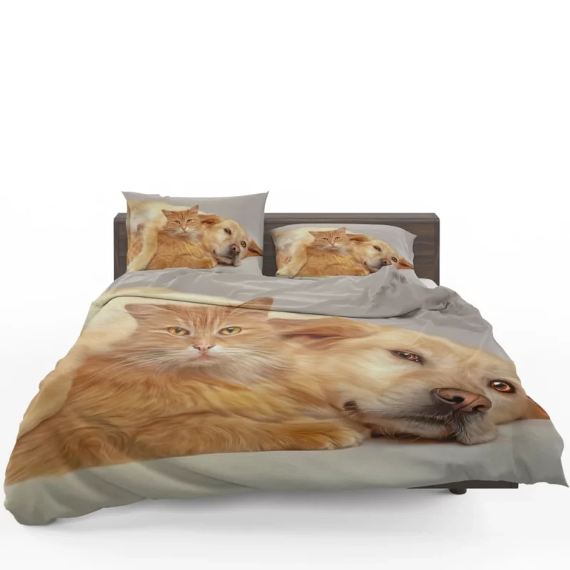 Heartwarming Cat-Dog Hug Unlikely Bond Bedding Set