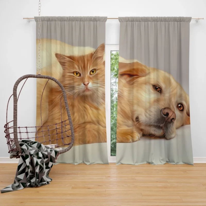 Heartwarming Cat-Dog Hug Unlikely Bond Curtain