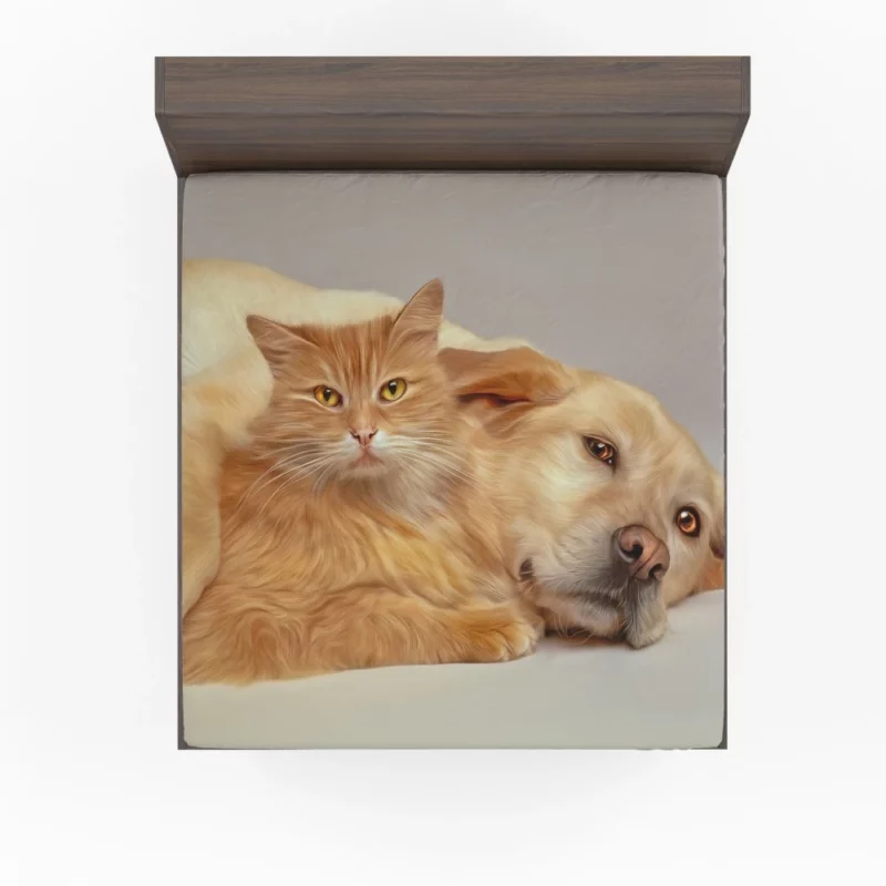 Heartwarming Cat-Dog Hug Unlikely Bond Fitted Sheet 1