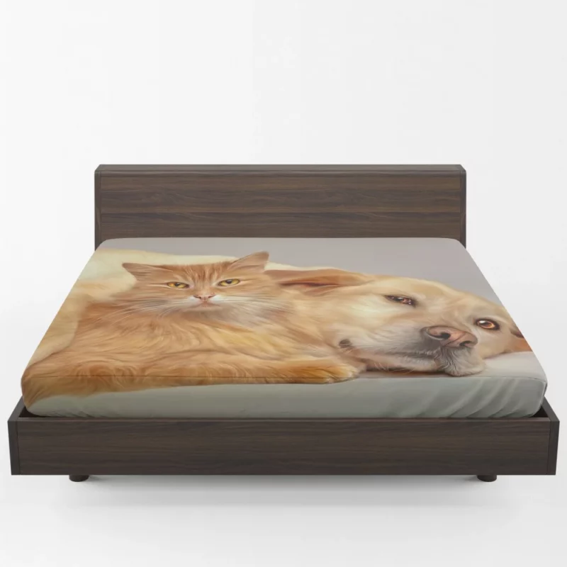 Heartwarming Cat-Dog Hug Unlikely Bond Fitted Sheet