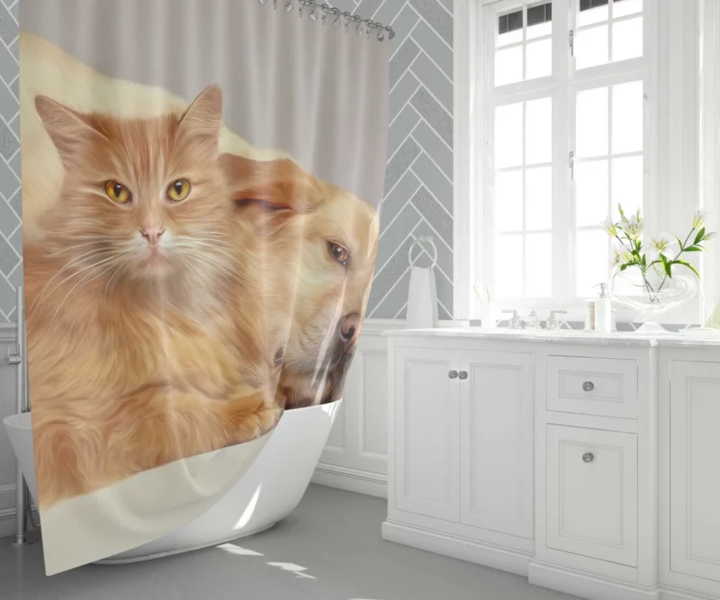 Heartwarming Cat-Dog Hug Unlikely Bond Shower Curtain 1