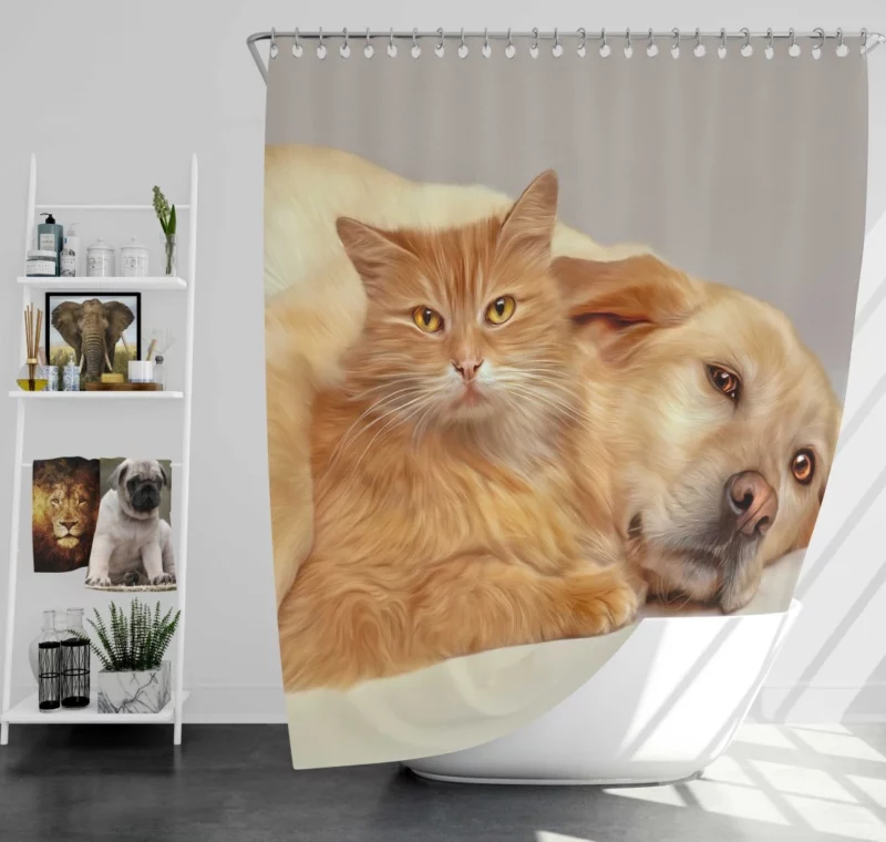 Heartwarming Cat-Dog Hug Unlikely Bond Shower Curtain