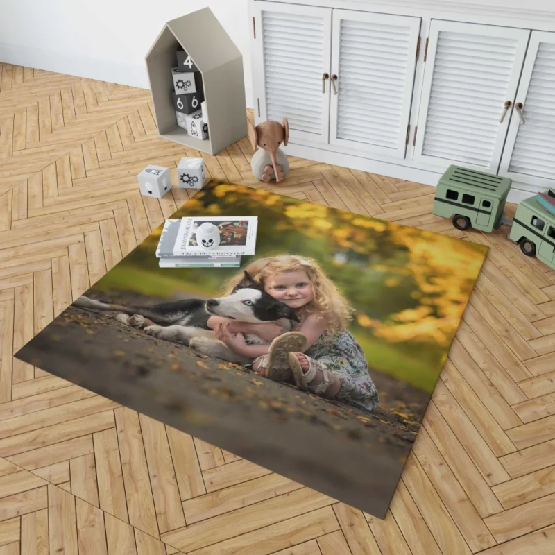 Heartwarming Child and Loyal Dog Bond Rug 1