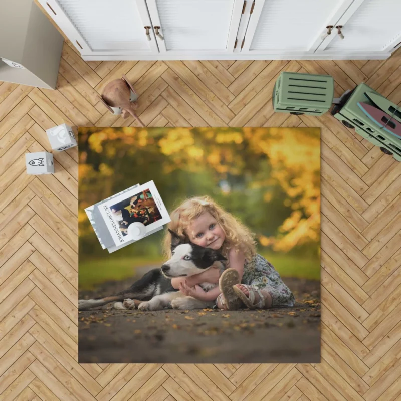 Heartwarming Child and Loyal Dog Bond Rug