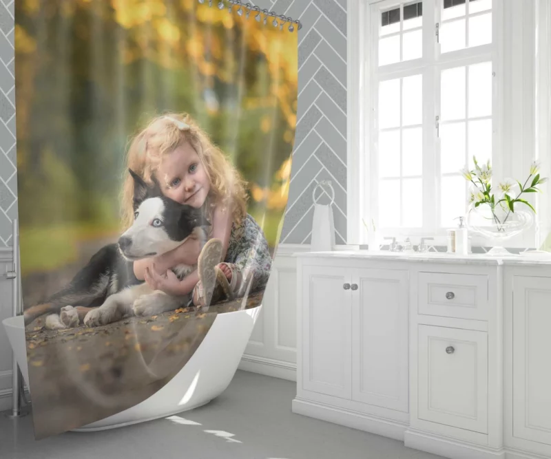 Heartwarming Child and Loyal Dog Bond Shower Curtain 1