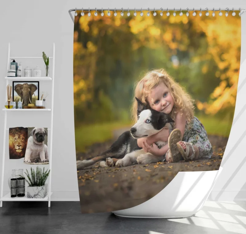 Heartwarming Child and Loyal Dog Bond Shower Curtain