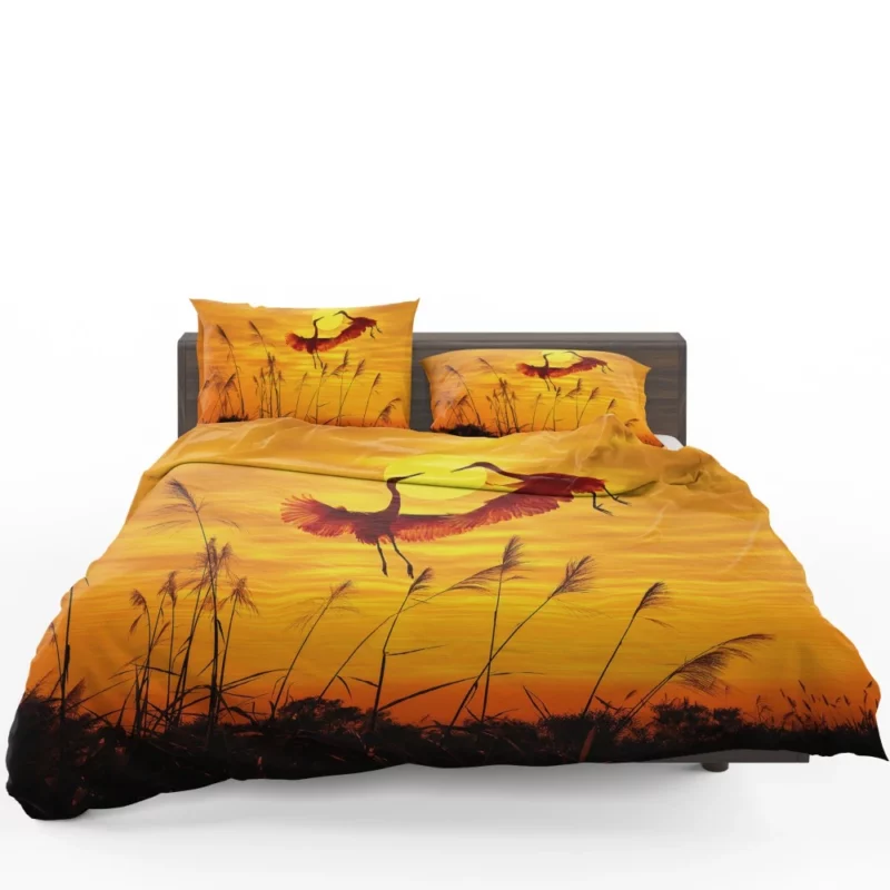 Herons Sunset Soiree Silhouette Beauty Bedding Set