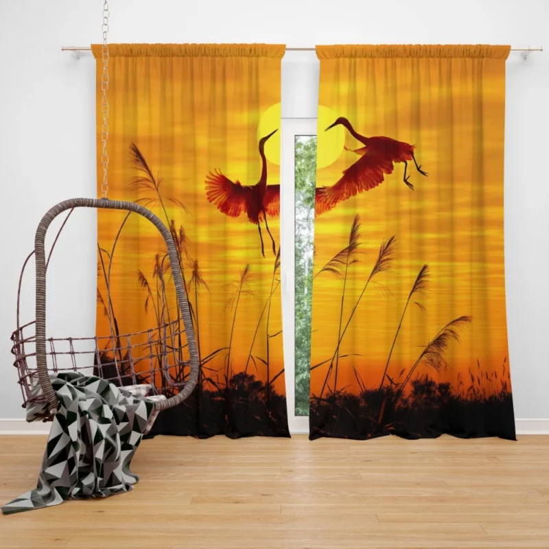 Herons Sunset Soiree Silhouette Beauty Curtain