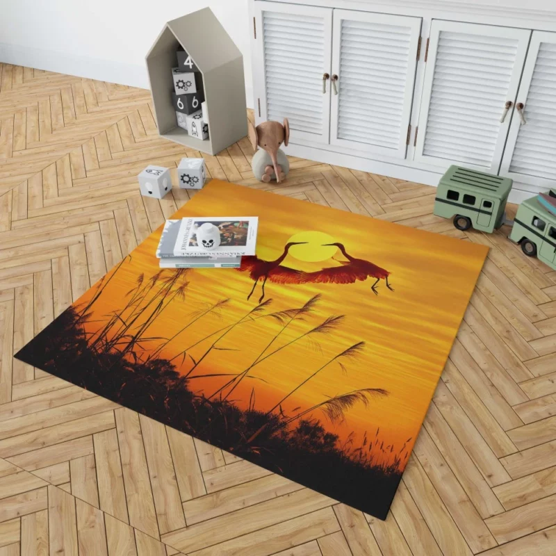 Herons Sunset Soiree Silhouette Beauty Rug 1