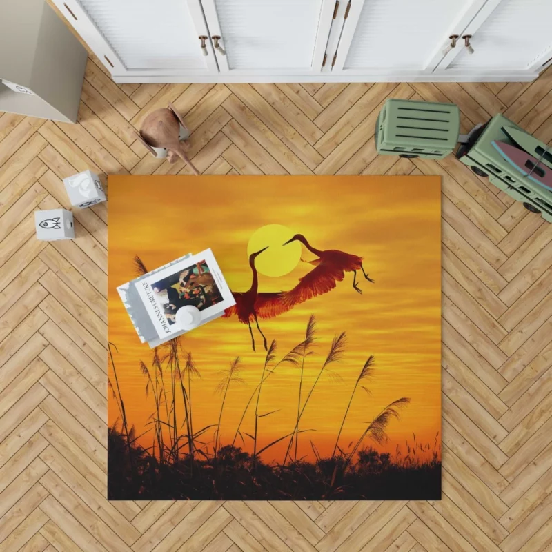 Herons Sunset Soiree Silhouette Beauty Rug