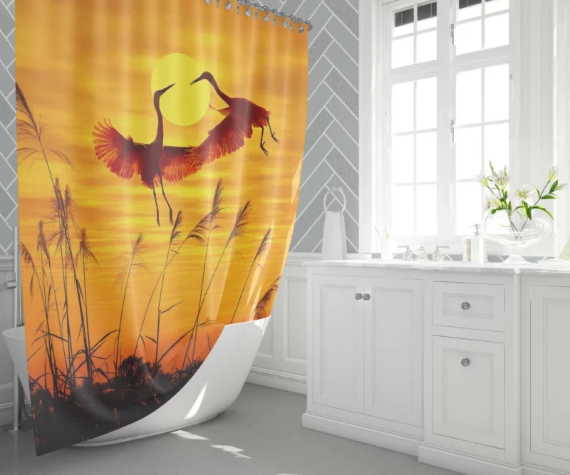 Herons Sunset Soiree Silhouette Beauty Shower Curtain 1