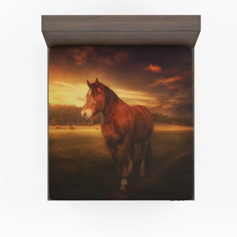 Horse Graceful Sunset Stance Nature Beauty Fitted Sheet 1