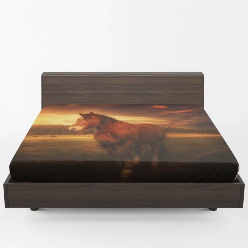 Horse Graceful Sunset Stance Nature Beauty Fitted Sheet