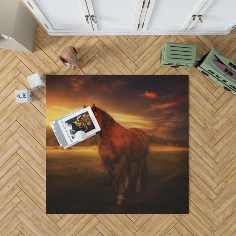 Horse Graceful Sunset Stance Nature Beauty Rug