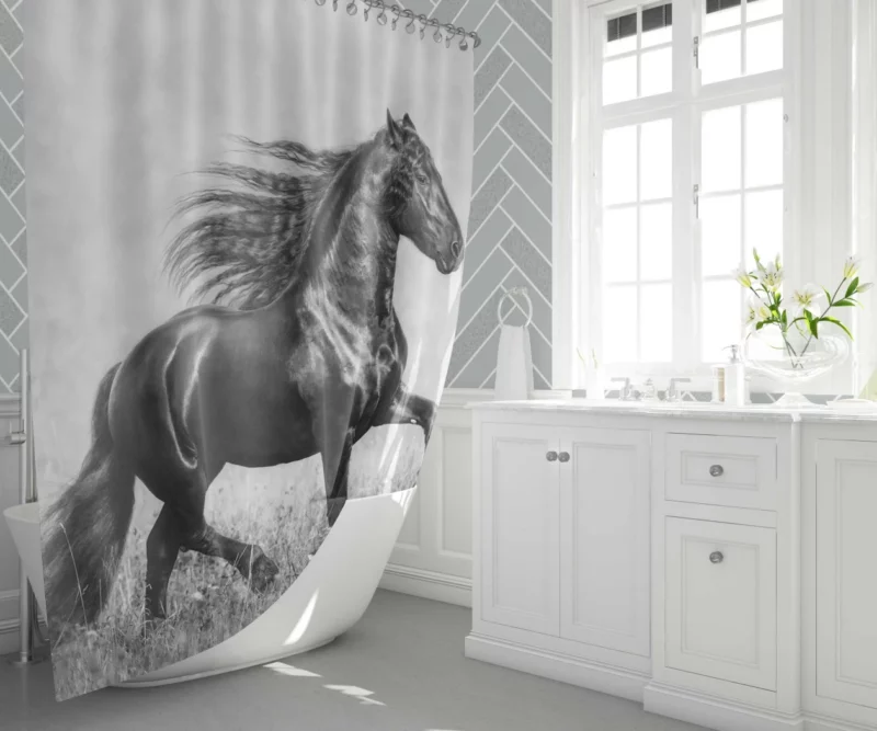 Horse in Black & White Graceful Majesty Shower Curtain 1