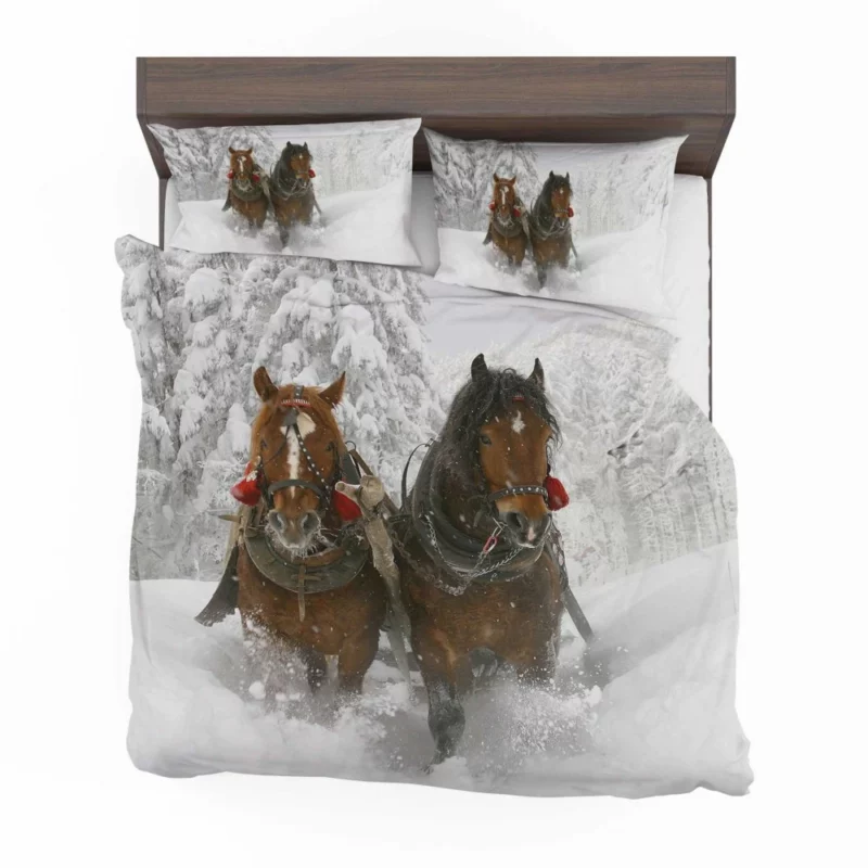 Horse in Winter Snow Majestic Beauty Bedding Set 1