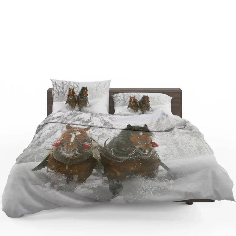 Horse in Winter Snow Majestic Beauty Bedding Set