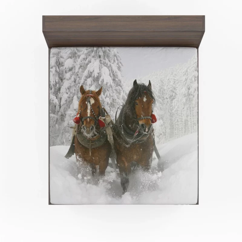 Horse in Winter Snow Majestic Beauty Fitted Sheet 1