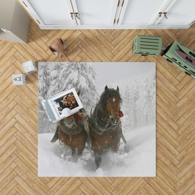 Horse in Winter Snow Majestic Beauty Rug