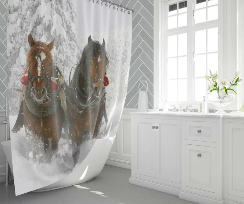 Horse in Winter Snow Majestic Beauty Shower Curtain 1